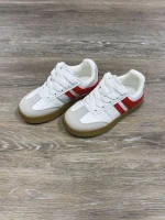 Kids Classic Court Sneakers for Girls or Boys - White with Red