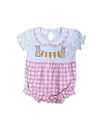 So Bunny Cute Pink Gingham Plaid Girls Baby Bubble Romper