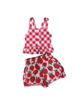 Strawberry Picnic Girls Gingham Plaid Tank & Shorts Outfit