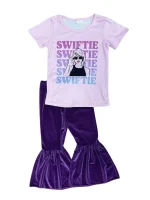 Swiftie Fan Purple Velvet Bell Bottoms Girls Outfit