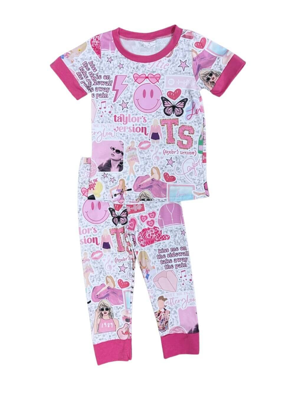Swiftie Hot Pink Girls Short Sleeve Pajama Set - Image 1