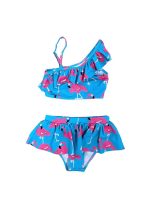 Tropical Flamingos 2 Piece Girls Skirted Swimsuit Set