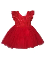 Bright Red Sequin Short Sleeve Chiffon Girls Special Occasion Tutu Dress