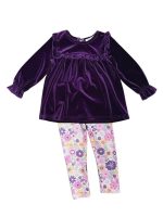Winter Floral Purple Velvet Top & Leggings Girls Outfit