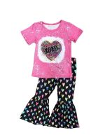 XOXO Hot Pink Acid Wash Top & Black Heart Bell Bottoms Outfit