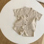 Baby Boy Girl Clothes Sets Shirt+Short Linen Summer Infant Toddler Child Homesuit Button Short Sleeve Baby Clothes 1-7Y - Image 7