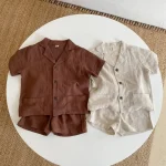 Baby Boy Girl Clothes Sets Shirt+Short Linen Summer Infant Toddler Child Homesuit Button Short Sleeve Baby Clothes 1-7Y - Image 2