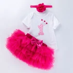 First Birthday Baby Girl Clothing Set Newborn Cotton bodysuits+Pink Tutu Skirt+headband 3pcs/Sets Infant Clothes Party 1 year - Image 7
