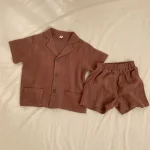 Baby Boy Girl Clothes Sets Shirt+Short Linen Summer Infant Toddler Child Homesuit Button Short Sleeve Baby Clothes 1-7Y - Image 3