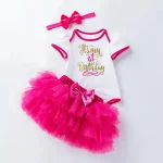 First Birthday Baby Girl Clothing Set Newborn Cotton bodysuits+Pink Tutu Skirt+headband 3pcs/Sets Infant Clothes Party 1 year - Image 4