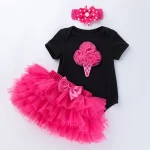 First Birthday Baby Girl Clothing Set Newborn Cotton bodysuits+Pink Tutu Skirt+headband 3pcs/Sets Infant Clothes Party 1 year - Image 8