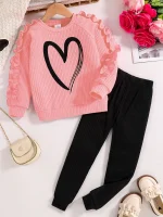Spring and Autumn children fashion sports set girls sweater + casual pants two-piece girls cartoon heart printed clothing - Image 9