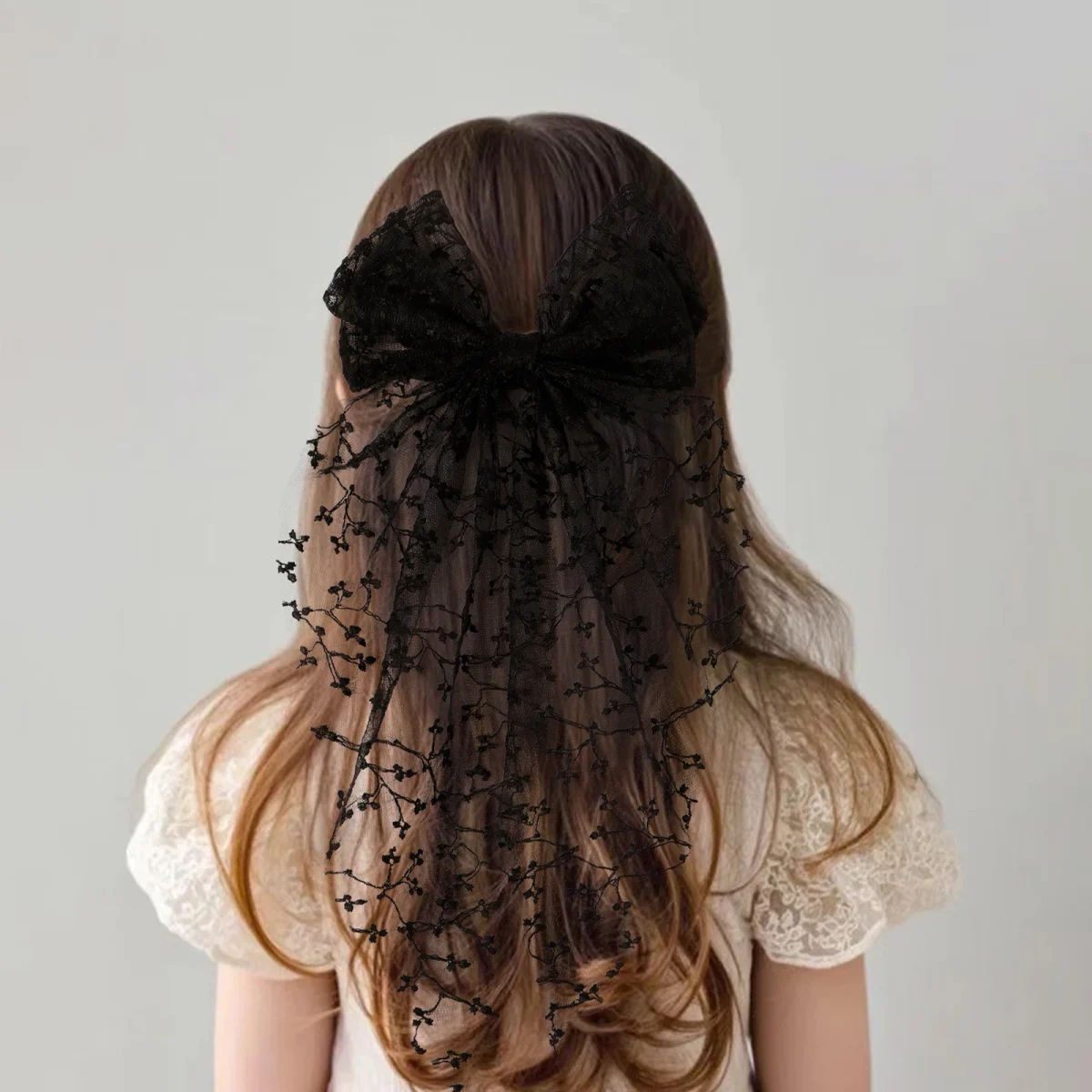 1pc Girls Wedding Decor Embroidery Lace Bow Long Tail Hair Accessory Kids Party Wear Hair Clip Teenage Fahion Ponytail Barrettes - Image 7