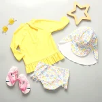Baby Girl Swimwear Yellow Swimsuit for Girls UPF50 Sunscreen Children Swimming Suit Long Sleeve Infant Toddler Bathing Suit Kids - Image 3