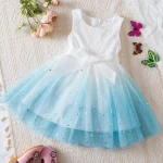 Dress for Kids Girls 2025 New Summer Clothes for 3-8Y Children Clothing Pink Ombre Princess Casual Dress for Birthday Party Wear