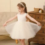 Kids Girls 2-8T Birthday Clothes Backless Bow Cute Baby Baptism Gown Kids Wedding Party Elegant Princess Dresses With Pearls - Image 11