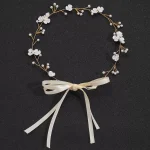 Girls' White And Golden Flowers With Wedding Party Headdress Bride's Hair Accessories Headdress Female Sweet And Lovely Headdres - Image 2