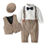 Newborn Boy Formal Clothes Set Infant Boy Gentleman Birthday Romper Outfit With Hat Vest Long Sleeve Infant Jumpsuit Suit Formal - Image 10