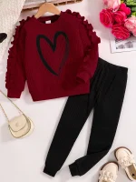 Spring and Autumn children fashion sports set girls sweater + casual pants two-piece girls cartoon heart printed clothing - Image 8