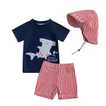 Lioraitiin Toddler Baby Boy Swimsuit Set Shark Print Short Sleeve Rash Guard Swim Tops Shorts Sun Hat 3Pcs Bathing Suit Outfit - Image 8