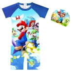 2024 Super Mario anime figure Mario Boy Swimsuit Children Cartoon One-Piece Swimsuit Summer Beach Resort Pool Party Clothes