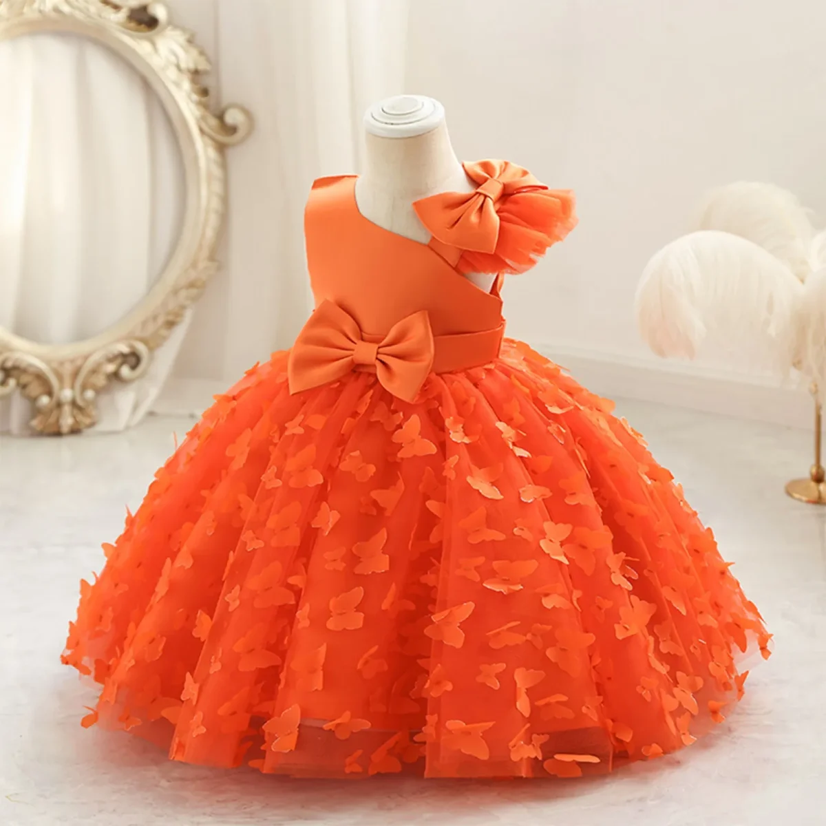 Toddler Baby Girls Clothes Elegant Bow Tulle Dress Summer Kids Princess Party Birthday Dress Butterfly Solid Mesh Dress - Image 13
