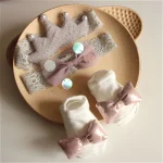 3 Pcs Baby Girl Accessories Set: 1 Socks, 2 Bow Headbands with Gift Box, Holiday Party Gift Box, Ideal Newborn Remembrance Gift - Image 6