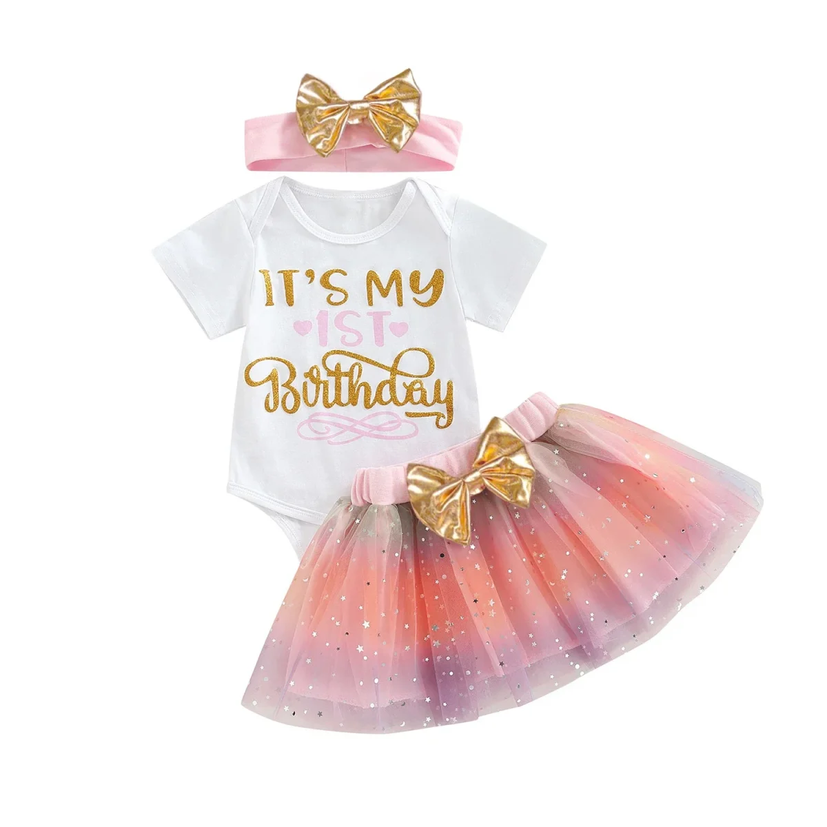 It's My 1st Birthday Baby Girl Birthday Party Dress Pink Tutu Cake Dresses + Romper Set Outfits Girls Summer Clothes Jumpsuit - Image 6