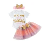 It's My 1st Birthday Baby Girl Birthday Party Dress Pink Tutu Cake Dresses + Romper Set Outfits Girls Summer Clothes Jumpsuit - Image 6