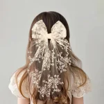 1pc Girls Wedding Decor Embroidery Lace Bow Long Tail Hair Accessory Kids Party Wear Hair Clip Teenage Fahion Ponytail Barrettes - Image 8
