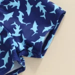 Citgeett Summer Kid Boy Swimsuit Cartoon Striped Print Beach Long Sleeve Tops + Shorts + Hat Clothes - Image 4