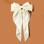 Korean Accessories Hair Clips for Women Girls Big Bowknot Solid Satin Long Ribbon Bows Spring Clamp Barette Cheveux Femme 2023 - Image 10