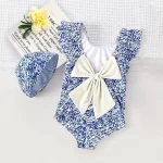 2-8Yrs Baby Girls Swimsuits Toddler Girls Bow Floral Print Swimwear For Girls Bikini Set 2024 Summer Infant Girls Bathing Suits - Image 8