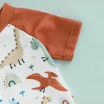 Toddler Infant Baby Kid Boy Swimsuit Dinosaur Pattern Short Sleeve Half Zipper Non-Pilling Rash Guard Swimwear Sunhat Set - Image 5