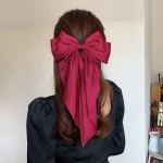 Korean Accessories Hair Clips for Women Girls Big Bowknot Solid Satin Long Ribbon Bows Spring Clamp Barette Cheveux Femme 2023 - Image 2