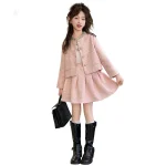 2025 Girls Outfits Set Chic Tweed Jacket Skirt Two Pieces Teen Children Costumes Stylish Spring Autumn Kids Clothes10 12 Years - Image 5