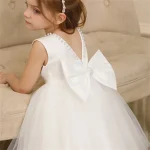 Kids Girls 2-8T Birthday Clothes Backless Bow Cute Baby Baptism Gown Kids Wedding Party Elegant Princess Dresses With Pearls