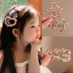 Pink Embroidered Flower Hairpin for Girls Kids Hair Clip Bangs Side Hair Accessory Barrettes