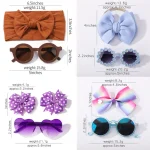 Fashion Baby Hair Glasses Accessories Set Nylon Bows Headband for Newborn Girl Lovely Hairclips Babe Sunglasses Headwear Sets - Image 6
