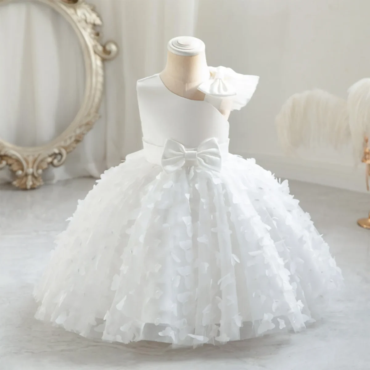 Toddler Baby Girls Clothes Elegant Bow Tulle Dress Summer Kids Princess Party Birthday Dress Butterfly Solid Mesh Dress - Image 12
