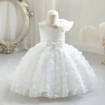 Toddler Baby Girls Clothes Elegant Bow Tulle Dress Summer Kids Princess Party Birthday Dress Butterfly Solid Mesh Dress - Image 12