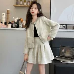 2025 Girls Outfits Set Chic Tweed Jacket Skirt Two Pieces Teen Children Costumes Stylish Spring Autumn Kids Clothes10 12 Years - Image 7
