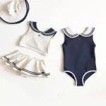 Children's Swimsuit 2025 New Toddler Baby Girls One-piece Swimsuit Summer Navy Swimsuit Swimwear for Girls