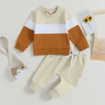 Newborn Baby Boy Pant Sets Autumn Clothes 2 Piece Outfits Contrast Color Long Sleeve Sweatshirt and Elastic Pants Baby Items - Image 3