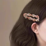 Pink Embroidered Flower Hairpin for Girls Kids Hair Clip Bangs Side Hair Accessory Barrettes - Image 2