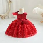 Toddler Baby Girls Clothes Elegant Bow Tulle Dress Summer Kids Princess Party Birthday Dress Butterfly Solid Mesh Dress - Image 3