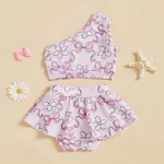 Toddler Girls Two Piece Swimsuits Sleeveless Bow Print Tank Top Bikini Bottom Set Summer Bathing Suits - Image 3