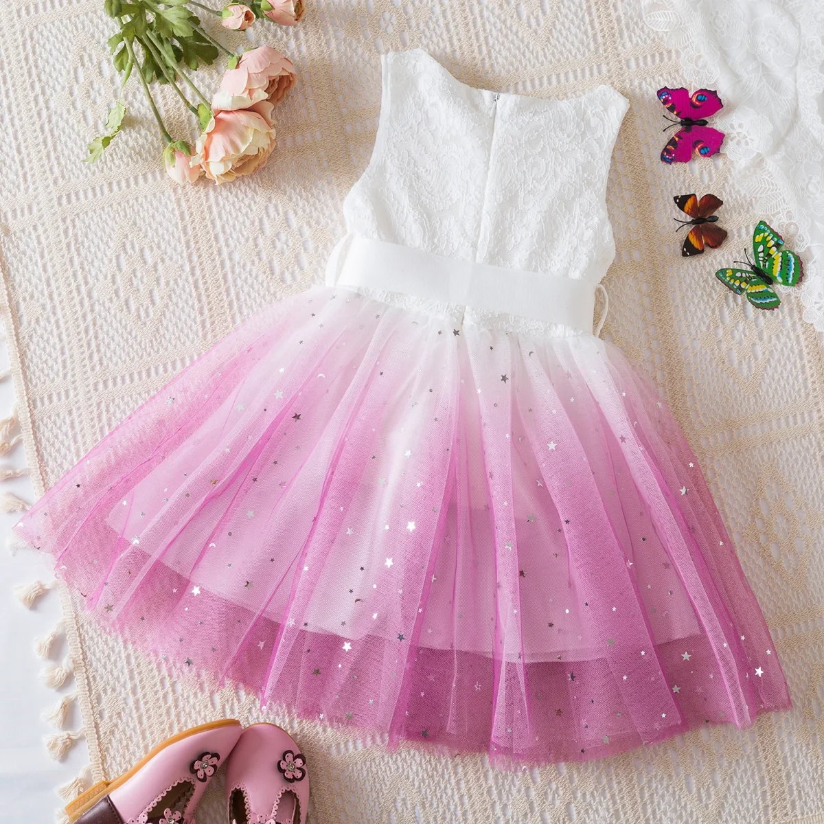 Dress for Kids Girls 2025 New Summer Clothes for 3-8Y Children Clothing Pink Ombre Princess Casual Dress for Birthday Party Wear - Image 6