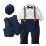 Newborn Boy Formal Clothes Set Infant Boy Gentleman Birthday Romper Outfit With Hat Vest Long Sleeve Infant Jumpsuit Suit Formal - Image 9