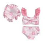 Toddler Baby Girls Summer Swimsuit Floral Print Fly Sleeve Tankini Tops Swim Shorts Swim Cap 3 Pieces Bathing Suit Beach Bikini - Image 8